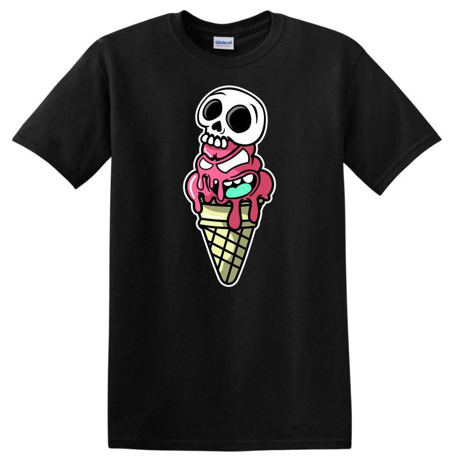 Skull Ice Cream Cone Graphic T Shirt Vintage Cute Foodie Theme Tee