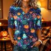 Women's Casual Halloween Print V-Neck Three-Quarter Sleeve Top for Party Wear