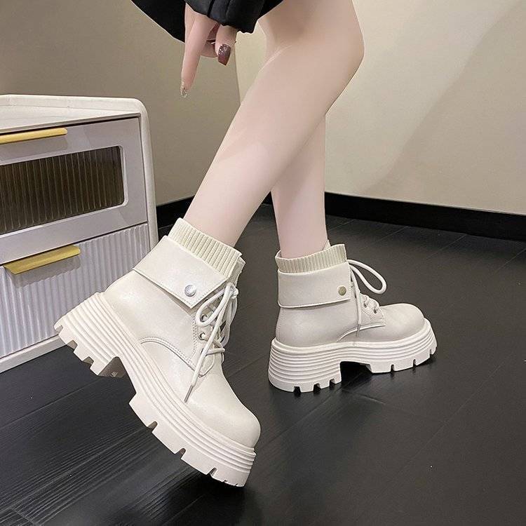 Martin boots women's 2025 autumn and winter new thick heel strap cigarette tube elastic boots British style platform Chelsea short boots women