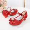 Fairy Kids Leather Shoe Bowtie Elegant Girl Princess Shoes Fashion Sequins Children's Causal Wedding Party High Heel Shoes New
