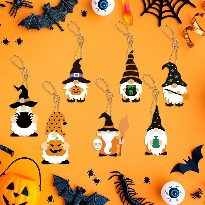 16 Pieces Halloween Hanging Decorations for Tree Gnome/Pumpkin/Skull/Cat Shape Indoor Outdoor Ornament with Rope for Party Holiday