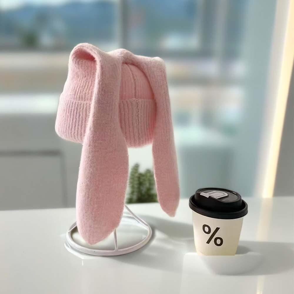 Elastic Rabbit Ears Cap Trendy Solid Color Knitted Hat Versatile Brimless Beanie Hat Outdoor