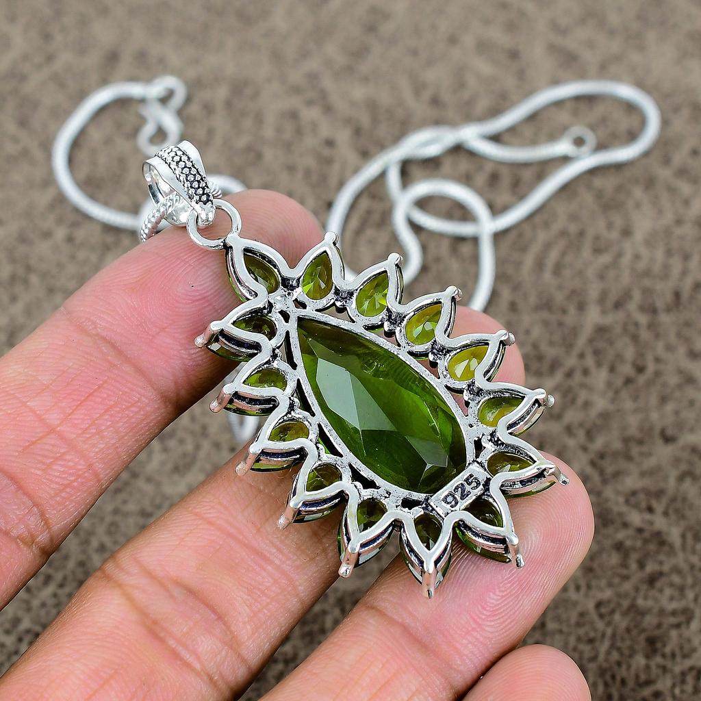 Peridot Gemstone Handmade 925 Sterling Silver Jewelry Pendant 2.48" KKG-281
