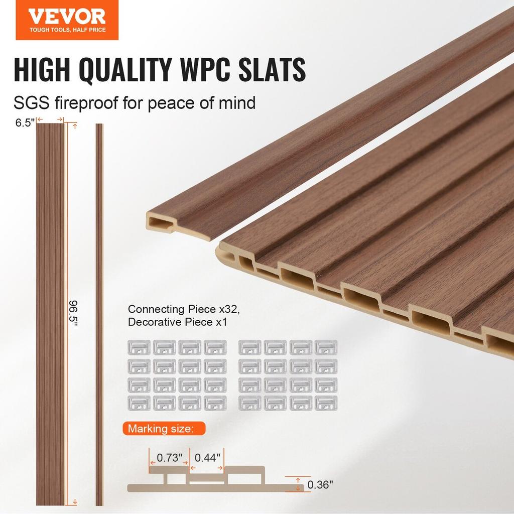 Wood Slat Acoustic Panels 8 PCS 96 X 6 Inch WPC for Modern Wall Grey Oak