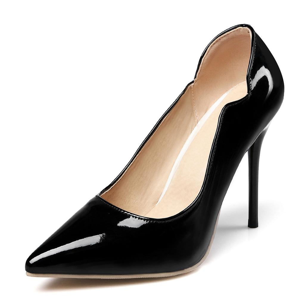 Pantofi cu toc înalt stiletto de 11,5 cm cu vârf ascuțit, lăcuiți roz, cu buclă roz deasupra, pentru femei, sexy, pantofi de petrecere pentru doamne, pantofi de dans pentru club, mărime plus