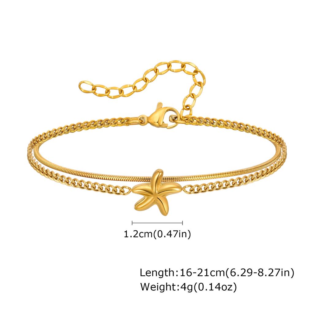Stainless Steel Four-Pointed Star Chain Bracelet for Women,Double Layered Starfish Bracelets, Fashion Jewelry Mother's Day Gift