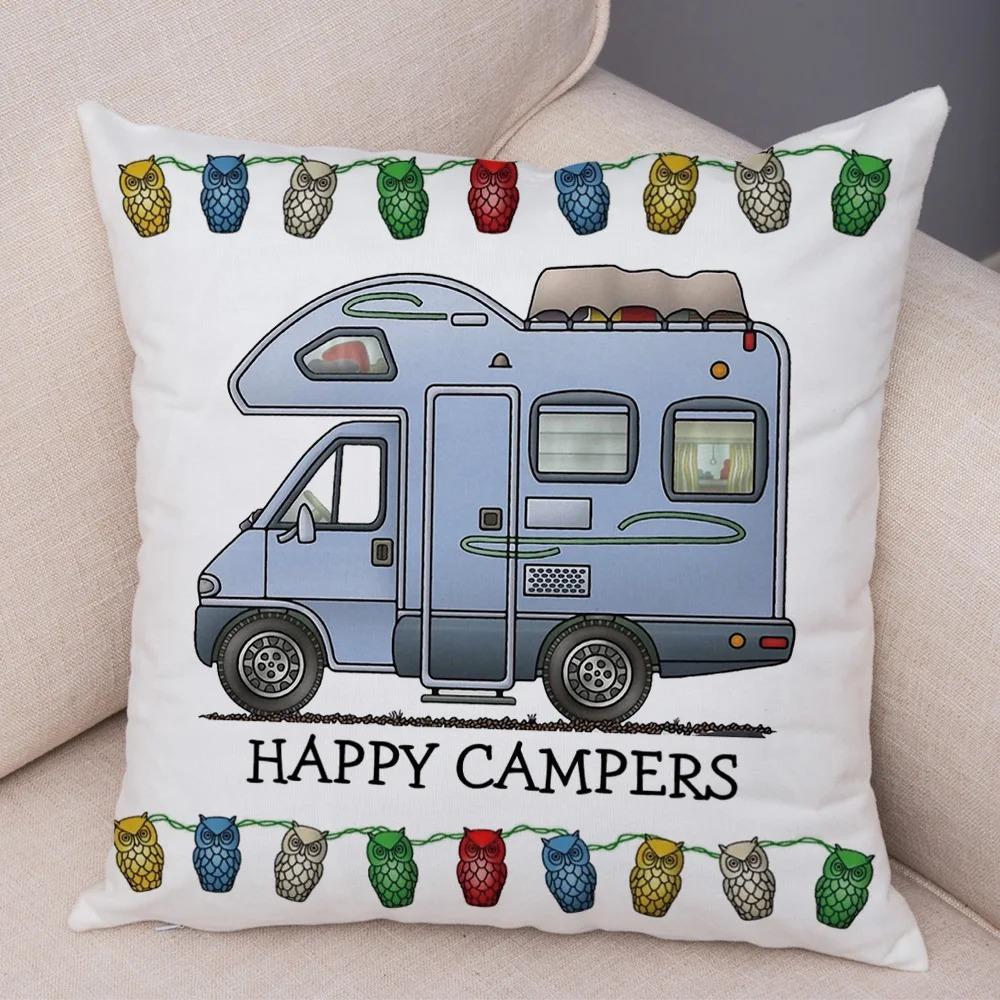Cartoon house travel car camper series cushion cover pillowcase decoration life home pillowcase suitable for sofa bedroom room