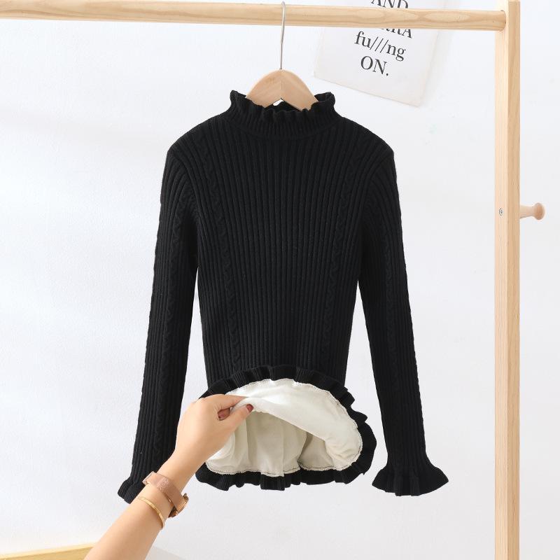 Dětský svetr pletený z jádrové příze v korejském stylu s vysokým límcem - podzimní/zimní pulovr pro střední a velké děti