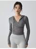 Women's Hooded Long Sleeve Yoga Top - Slimming, Breathable, Waist-Cinching Sports Cover-Up for Pilates Training, Autumn Comfort.