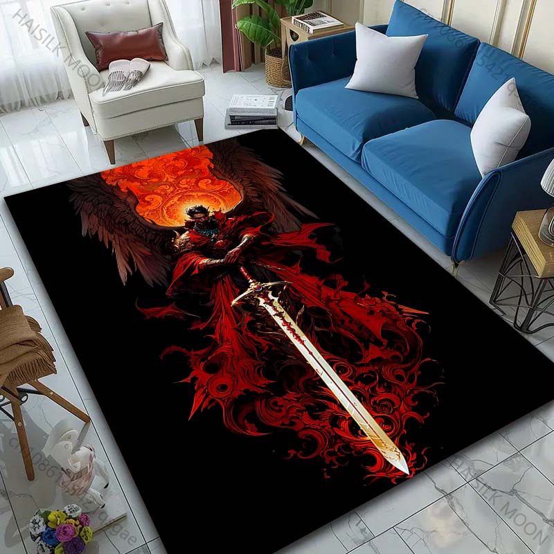 1PC Angel with sword, red cloak Print Carpet Rug for Living Room Bedroom Sofa Doormat Home Decor Non-slip Floor Mat