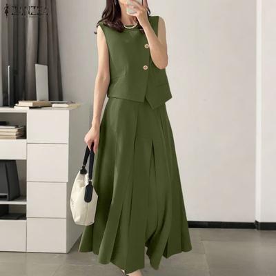 Women Sleeveless Vest Tops and Long Skirts Summer Two Piece Suit Sets