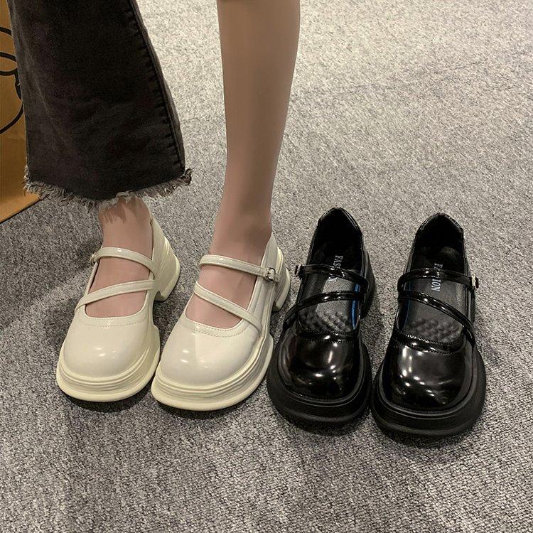 White Thick Heel Platform French Mary Jane Shoes Women's 2025 New Summer Round Head Light Mouth British Style Small Leather Shoes Women