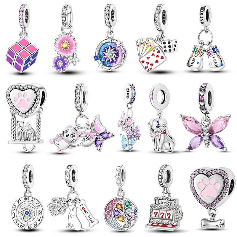 Anhänger Kupfer Katze Hund Blume Haustier Schmetterling Anhänger Passend für Original Armband DIY Für Frau Schmuckherstellung