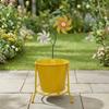 Yellow Iron Planter with Floral Metal Ornaments Indoor Outdoor Flower Stand