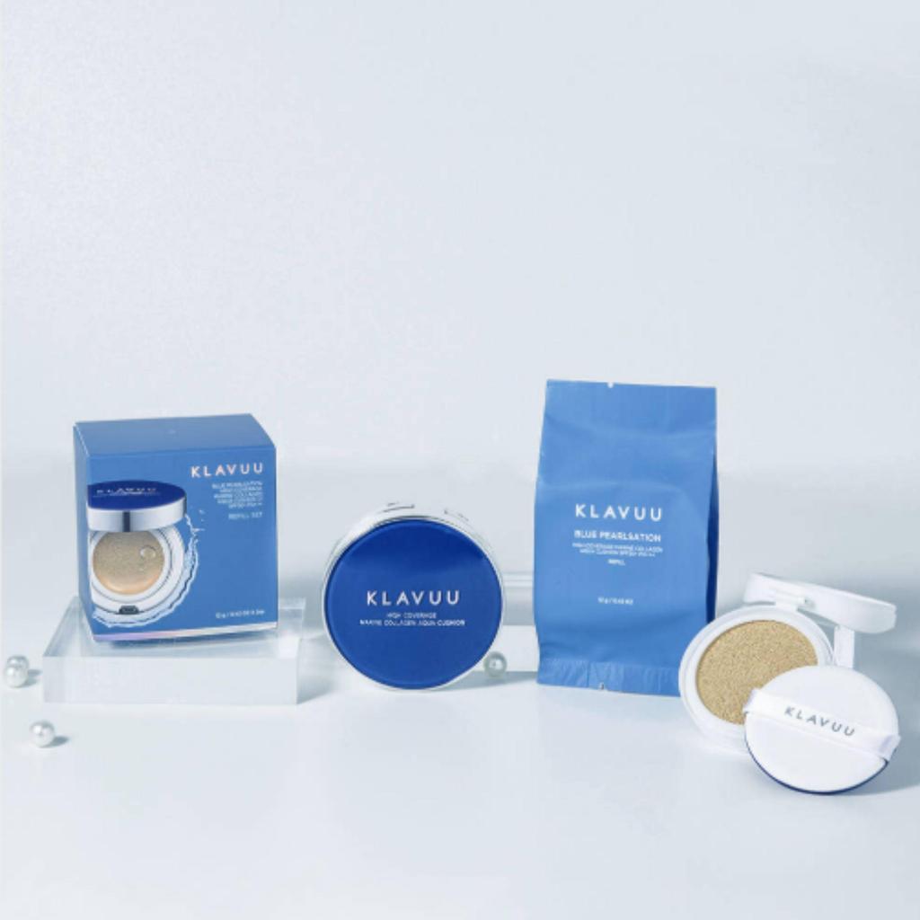 Klavuu Blue Pearlsation High Coverage Marine Collagen Aqua Cushion SPF50+ PA+++ (12g+12g Refill)