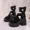 Fashion Chunky High Heeled Roman Sandals Female 2025 Summer New Thick Bottom Leather Sandales Fish Mouth Women Platform Shoes Zapatos