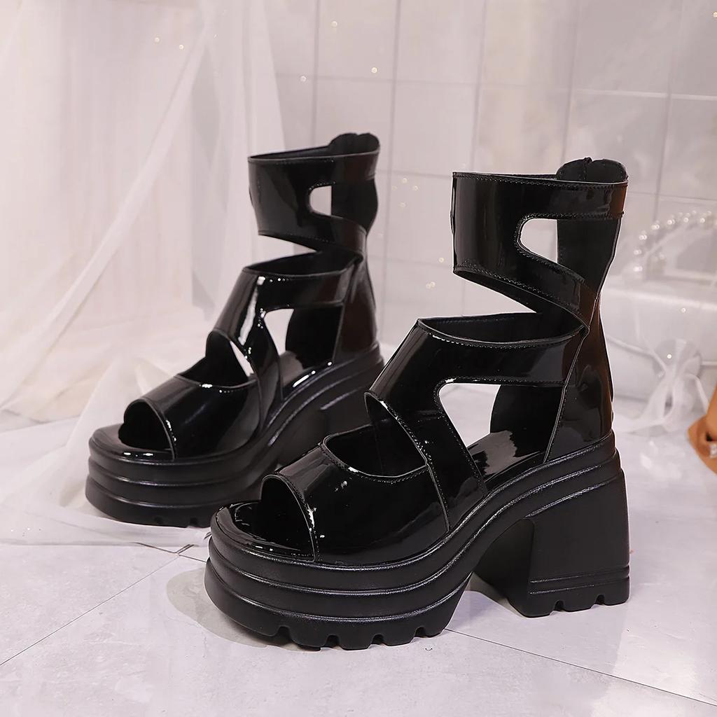 Fashion Chunky High Heeled Roman Sandals Female 2025 Summer New Thick Bottom Leather Sandales Fish Mouth Women Platform Shoes Zapatos