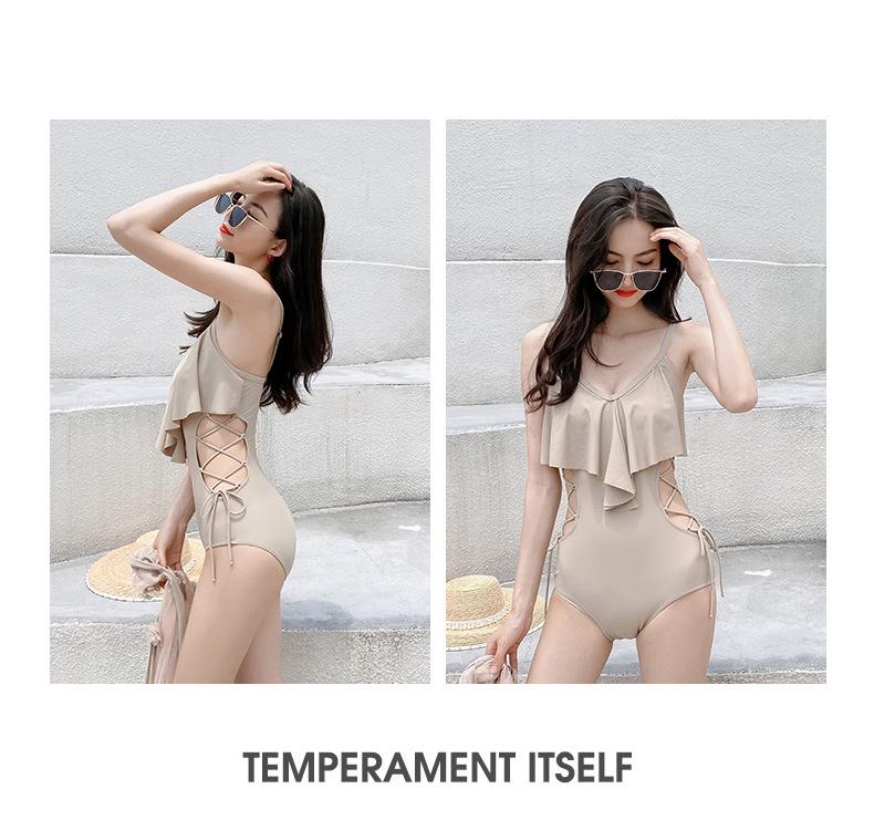 2025 Korean Style Women's One-Piece Swimsuit - Slimming, Conservative, Belly-Concealing, Small Chest Support, Sexy Solid Color Design