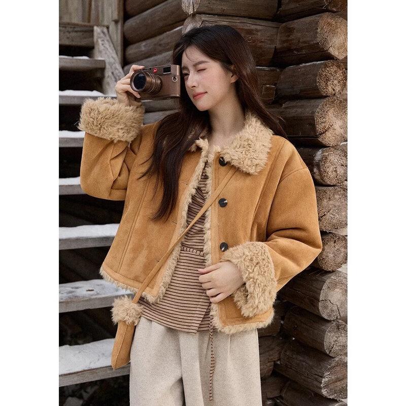Women s Suede Leather & Fur Warm Short Coat M