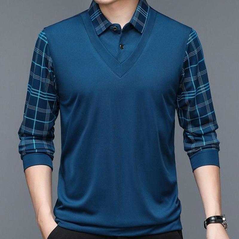 Spring New Long Sleeve POLO Men's T-shirt Lapel Loose Stripe Bottom Fashion Casual Pullover Clothes Business Button Shirts