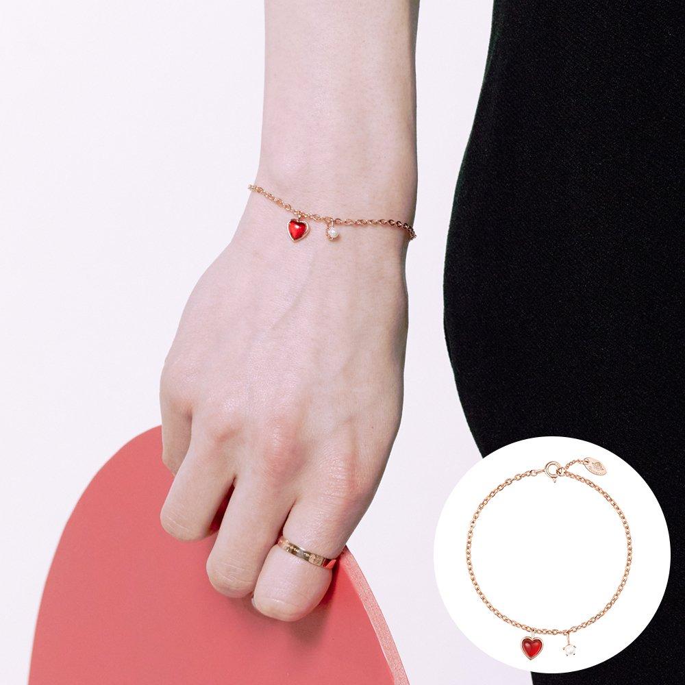 

[Rosemont] Silver Red Heart Bracelet Rc24B08J