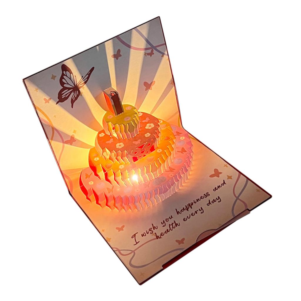 3D Aufklappbare Geburtstagskarte mit Musik und Licht Kreatives Kuchen- und Schmetterlingsdesign Grußkartenset für Partygeschenk