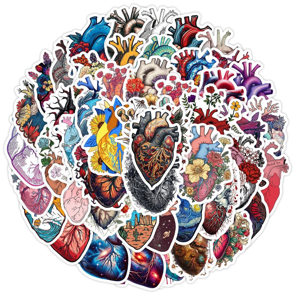 50 Cartoon Heart Doodle Stickers Color Creative Waterproof Decorative Halloween Hand Note DIY Stickers