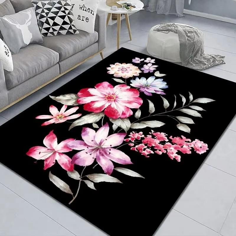 Vintage Floral Pattern Carpet Home Decor Living Room Rug Sofa Coffee Table Mat Washable Non-slip Bath Kitchen Bedroom Floor Mat