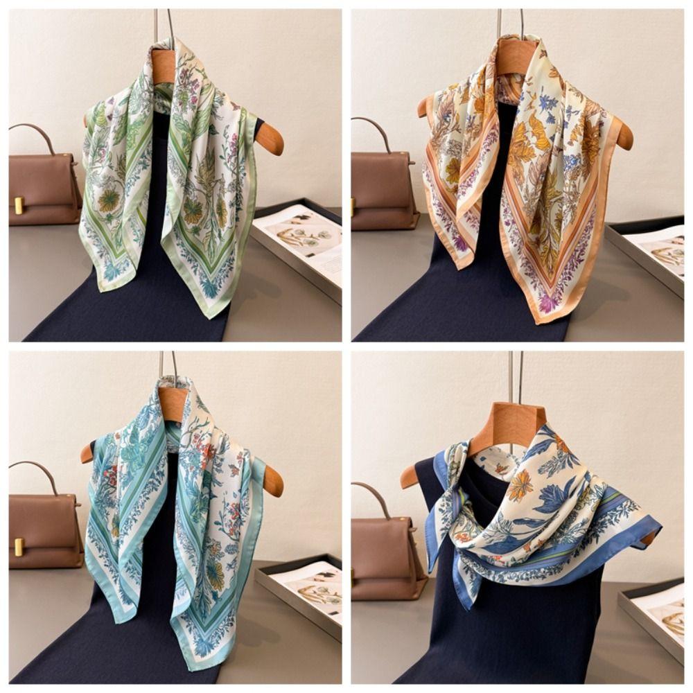New 70cm Women Silk Scarf Square Luxury Scarves Foulard Floral Print Hair Band