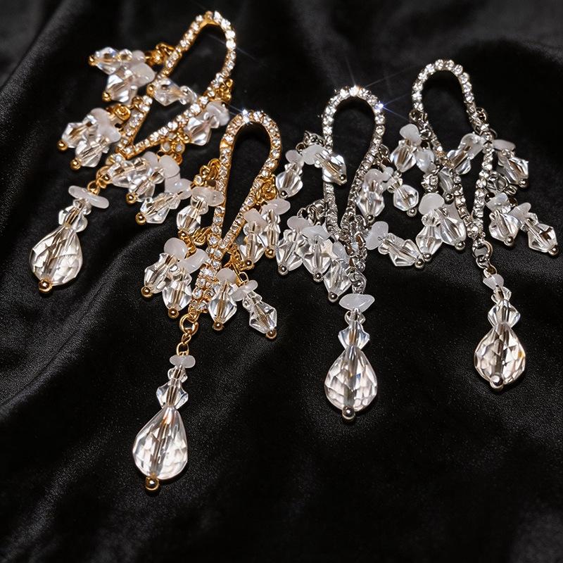 European & American Diamond-Inlaid Silver Tassel Earrings: Exquisite, High-End Fashion Jewelry for Women