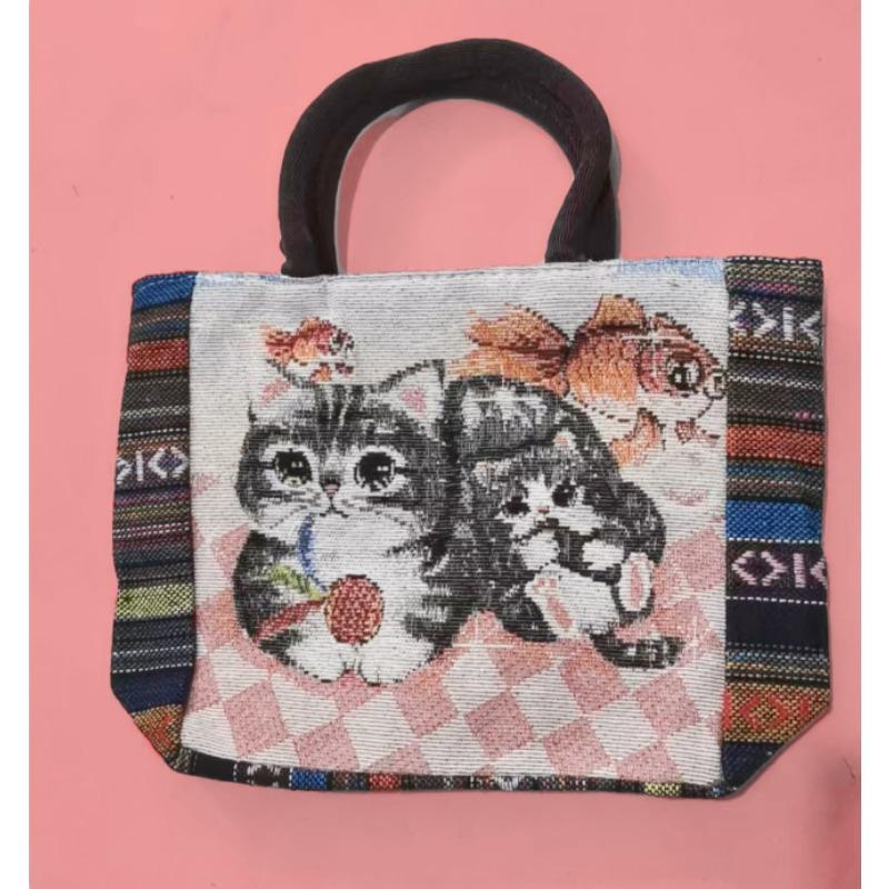 Canvas bag, women's large-capacity double-sided embroidered animal handbag, mommy bag, go shopping, handbag