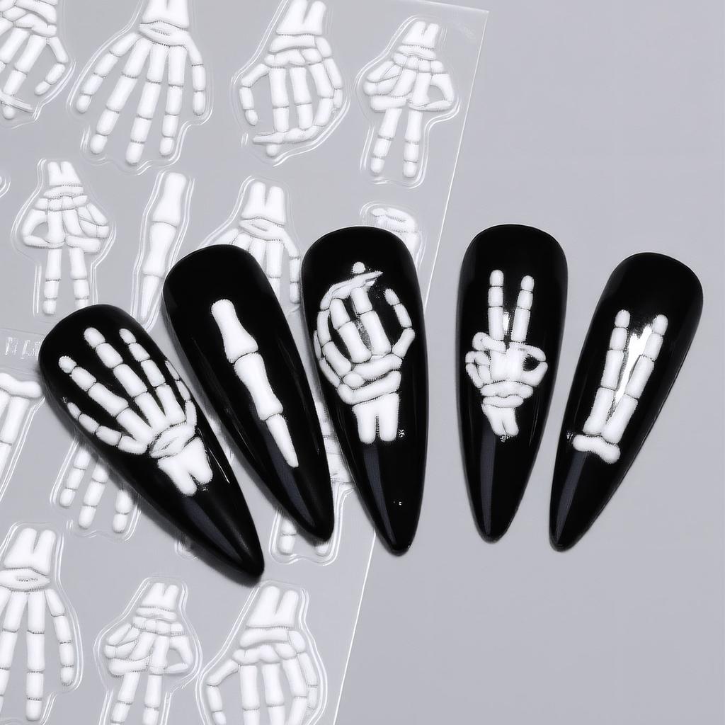 5D Relief Skelett Hand Halloween Nagelkunst Aufkleber Selbstklebende Slider Abziehbilder DIY Nagelspitzen Dekoration Maniküre Zubehör