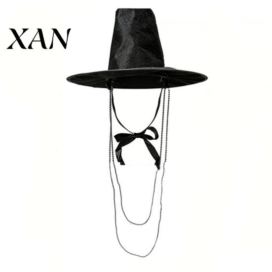 Comfortable Rehearsal Headpiece Korean Traditional Hat, Anime Cosplay Accessory, Stage Performance Flat Lightweight Headwear Top Hat with Beaded Chain