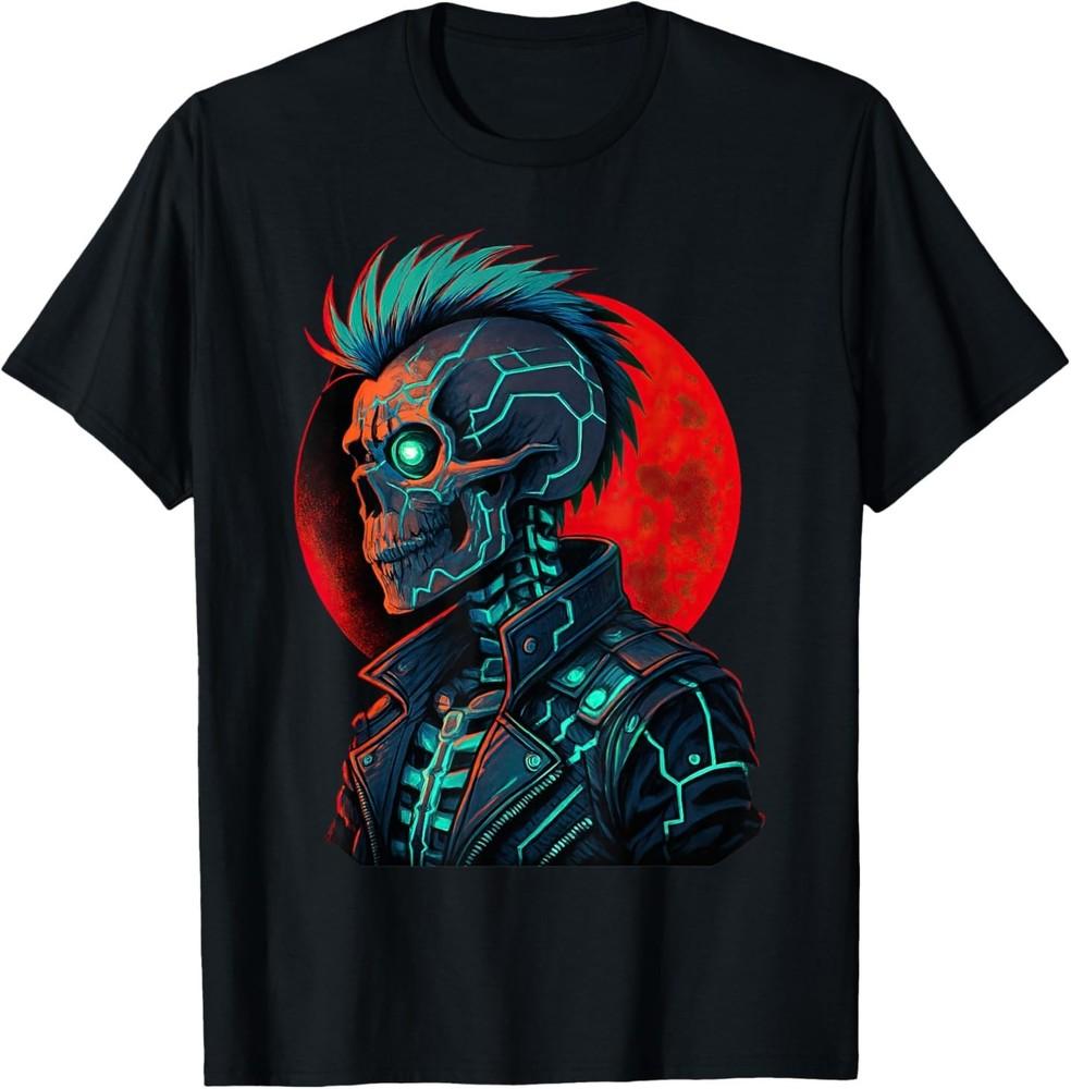 

Cyber Skeleton Cyborg Gothic Retro Futurism Gamer T-Shirt L