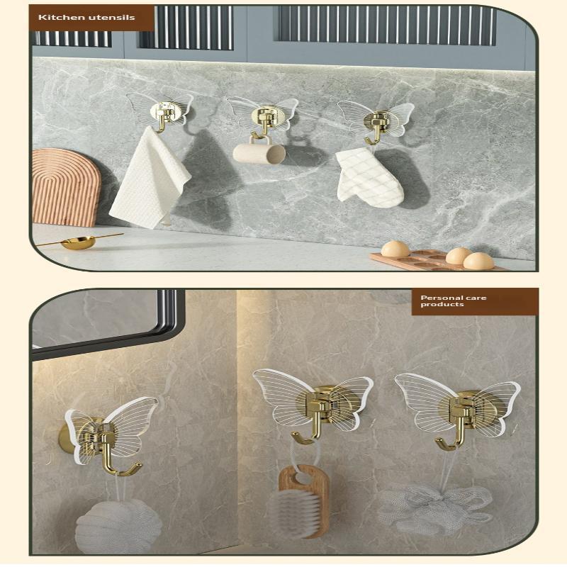 Butterfly Shaped Self Adhesive Wall Hooks No Drill Up To 8KG Load Bearing Hangers for Bathroom Kitchen Coat Towel Hanging