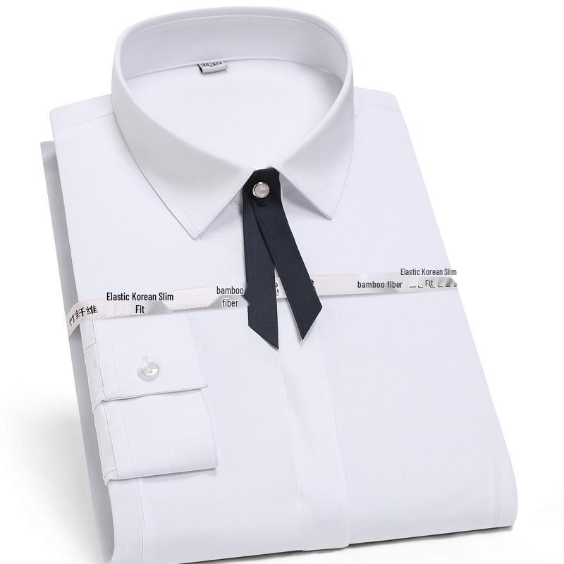 Men's Long Sleeve Non-Iron Bamboo Fiber Formal Shirt with Embroidered Logo