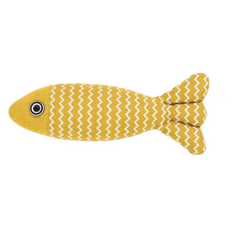 Catnip Burlap Fish Teething Toy and Teaser Stick for Cats