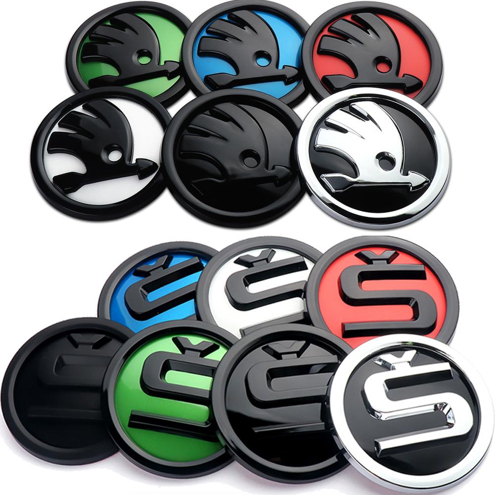 2025 Hot 2pcs 80/90/100mm Car Front Hood Badge Rear Trunk Emblem Sticker for Skoda Rapid Fabia 1 2 Octavia 2 A7 Yeti Superb 3 A5