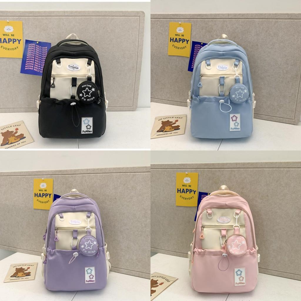 Youth College Style Backpack With Spliced Nylon Material And Features For Schoolgirls