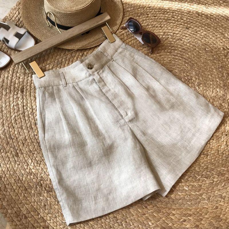 

Age-Reducing Thin Loose Linen Wide-Leg Suit Shorts Apricot M
