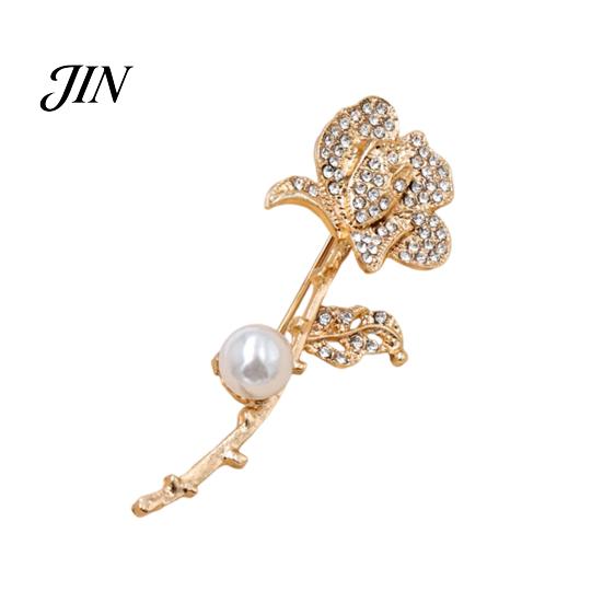Non-fading Flower Pin Faux Pearl Rhinestone Rose Brooch, Retro Lapel Clip, Oxidation Resistant Brooch Sweater Cardigan Coat Suit Scarf Decor, золотистый