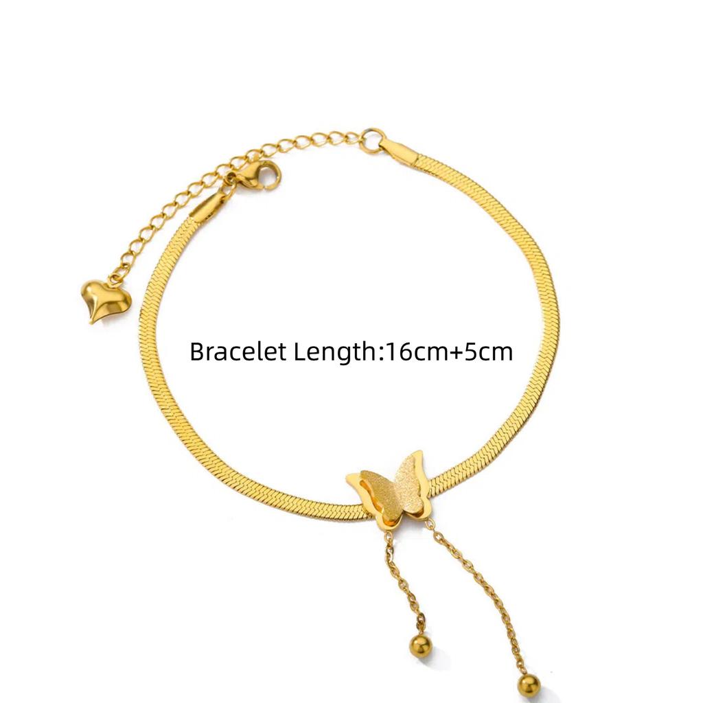Punk Flat Snake Chain Link Bracelet Female Gold Color Stainless Steel Butterfly Charm Bracelets for Women Jewelry Gift