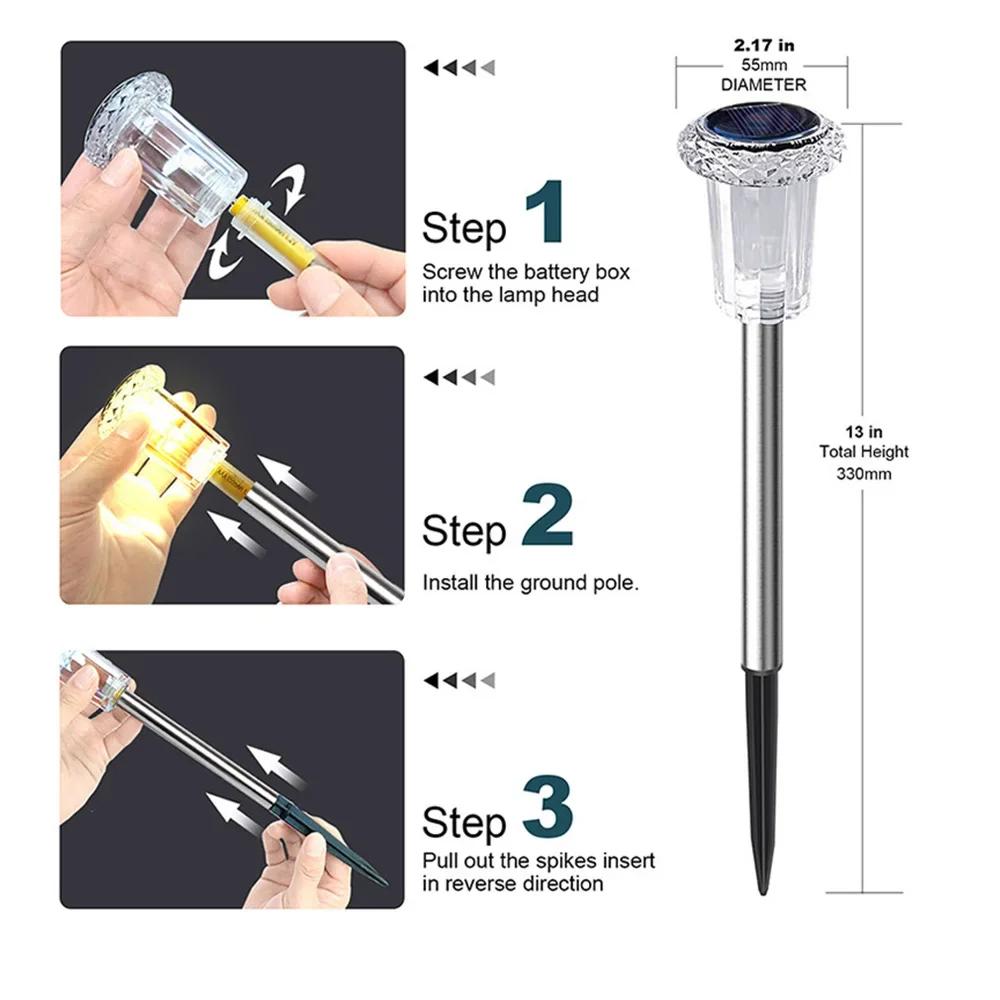 Solar Powered Stainless Steel Garden Lights Waterproof Outdoor Pathway Lighting Auto On/Off Landscape Yard Decor Solar Power