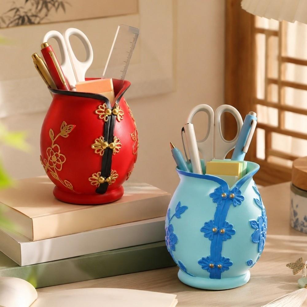 Chinese Style Cheongsam Shape Pen Holder Vinyl Succulent Planter Makeup Brush Pot Desk