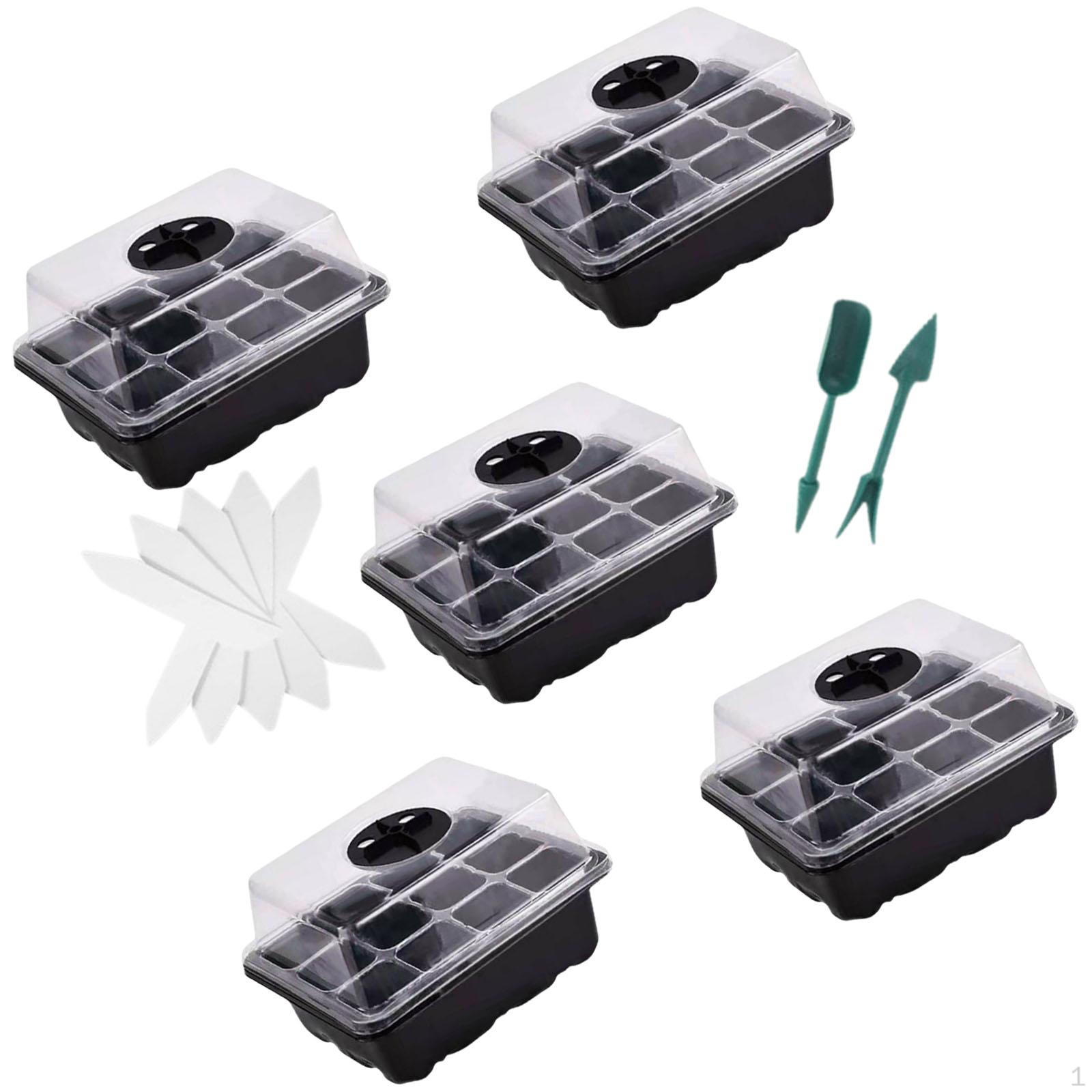 

5 шт. Поднос для рассады, лотки для выращивания растений с бирками, увеличенные крышки, многоразовые стартовые лотки чёрный