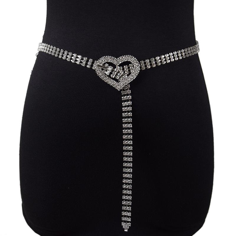 Gold And Silver Rhinestone Thin Belt Fashion Women Elegant Waist Chain With Heart Buckle Belt Skirts Jeans Accessories