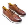 Casual Leather Shoes Men'S Cowhide Lace-Up Fashion Pointed Breathable Shoes Thick-Soled Embossed Trendy Shoes Men