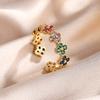 French  Niche Design Four-leaf Flower Zircon Rings Set For Women High Quality 18K Gold-plated Stainless Steel Finger Ring