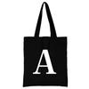 Women's Black Shopping Bag Casual Large-capacity White Letters Initial Name Pattern Printing Series Canvas Shoulder Bag Reusable
