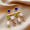 ZAKOL Inlaid Rhinestone Asymmetrical Zircon Earrings for Women Palace Style Retro Fringe Drop Earring Exaggerated Party Zircon